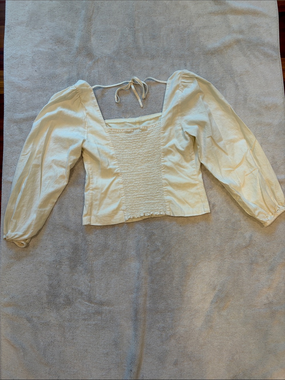 Womens Cream Square Neck Puff Sleeve Blouse - Picture 3 of 3